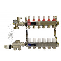 Колектор для теплої підлоги на 6 контурів у зборі, нижнє підключення, «Europroduct» НЕРЖАВІЙКА