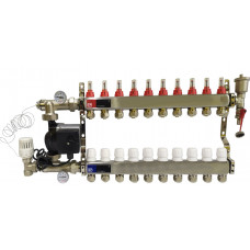 Колектор для теплої підлоги у зборі на 10 контурів із насосом, "Europroduct" НЕРЖАВІЙКА
