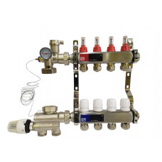 Колектор для теплої підлоги на 4 контури в зборі, нижнє підключення, «Europroduct» НЕРЖАВІЙКА