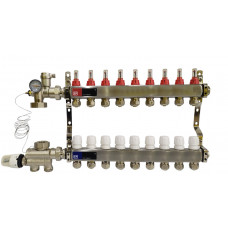 Колектор для теплої підлоги на 9 контурів у зборі, нижнє підключення, «Europroduct» НЕРЖАВІЙКА