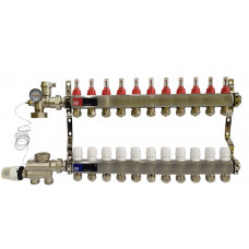 Колектор для теплої підлоги на 11 контурів у зборі, нижнє підключення, «Europroduct» НЕРЖАВІЙКА