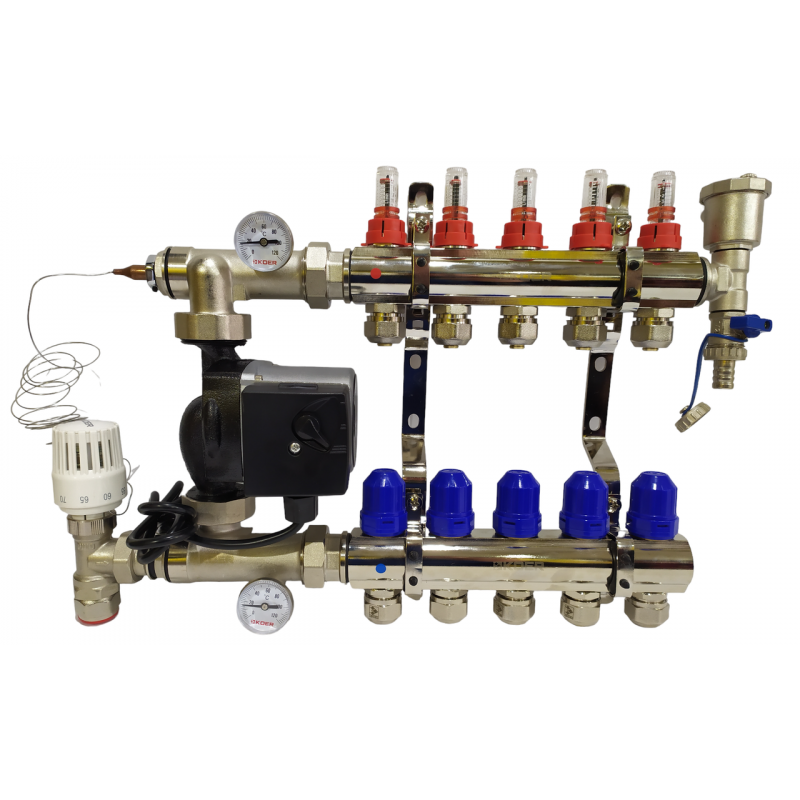 Колектор для теплої підлоги в складі на 5 контурів латунний (комплект) "KOER"