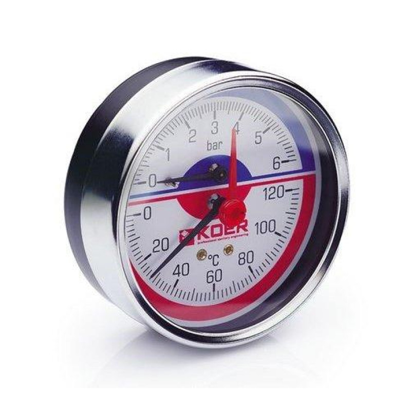 Термо-Манометр аксіальний 120°С / 6 bar, D=80мм, "Koer"