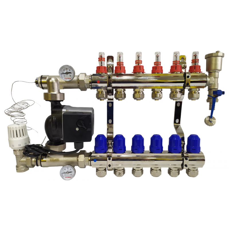 Колектор для теплої підлоги в складі на 6 контурів латунний (комплект) "KOER"