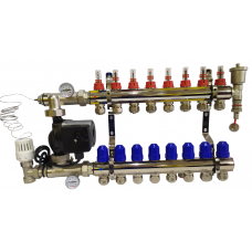 Колектор для теплої підлоги в складі на 8 контурів із насосом латунний "KOER"