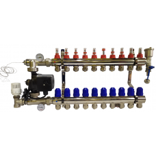 Колектор для теплої підлоги в складі на 10 контурів із насосом латунний "KOER"
