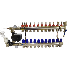 Колектор для теплої підлоги в складі на 11 контурів із насосом латунний "KOER"