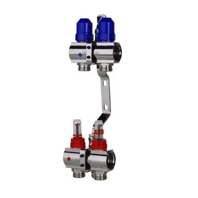 Колектор для теплої підлоги з нижнім під'єднанням у зборі на 2 контури "KOER" латунний.