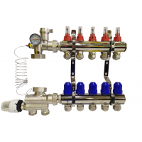 Колектор для теплої підлоги з нижнім під'єднанням у зборі на 5 контурів "KOER" латунний.