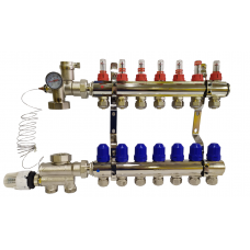 Колектор для теплої підлоги з нижнім під'єднанням у зборі на 7 контурів "KOER" латунний.