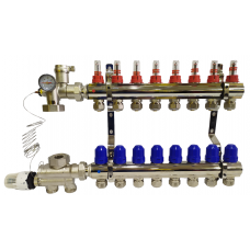 Колектор для теплої підлоги з нижнім під'єднанням у зборі на 8 контурів "KOER" латунний.