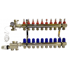 Колектор для теплої підлоги з нижнім під'єднанням у зборі на 10 контурів "KOER" латунний.