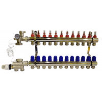 Колектор для теплої підлоги з нижнім під'єднанням у зборі на 12 контурів "KOER" латунний.