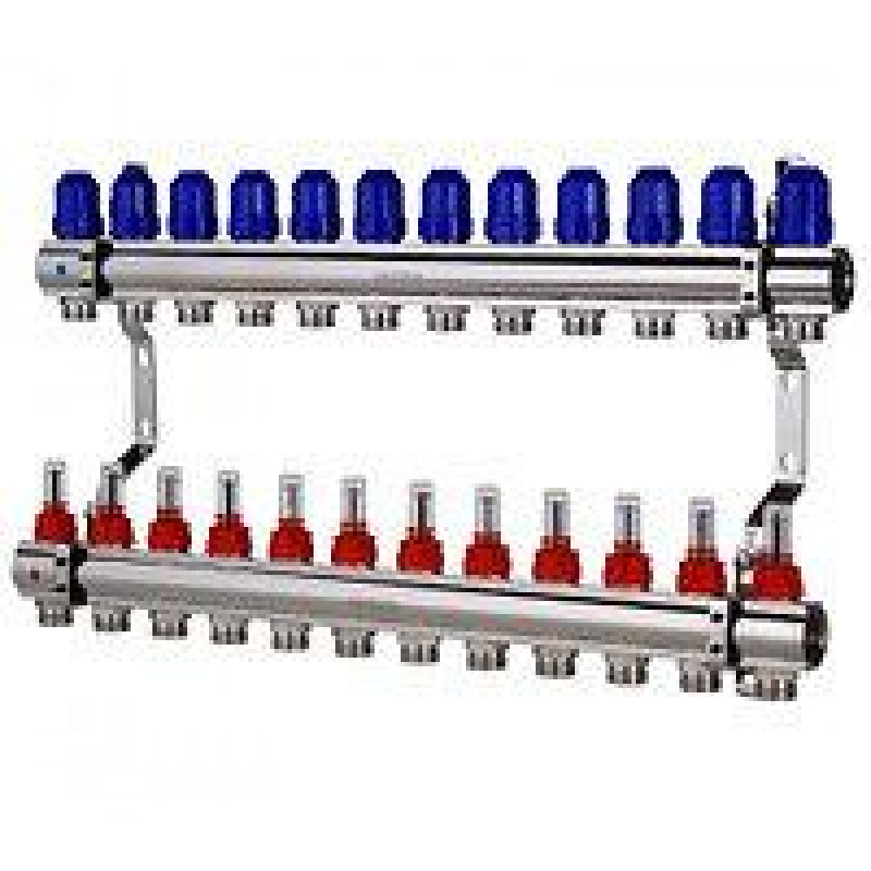 Колектор для теплої підлоги з нижнім під'єднанням у зборі на 12 контурів "KOER" латунний.