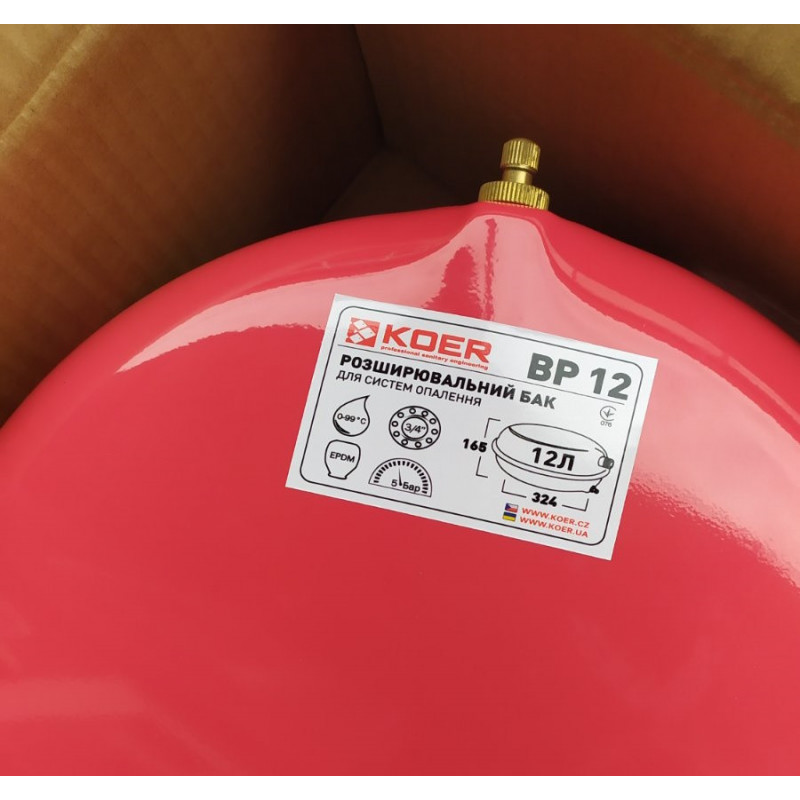 Бак розширювальний 12 літрів, плоский, (3/4), "Koer" Чехія