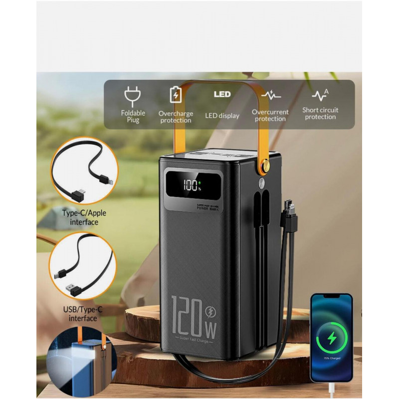 Портативний Power Bank 50000 mAh 120W зі швидким заряджанням і дисплеєм