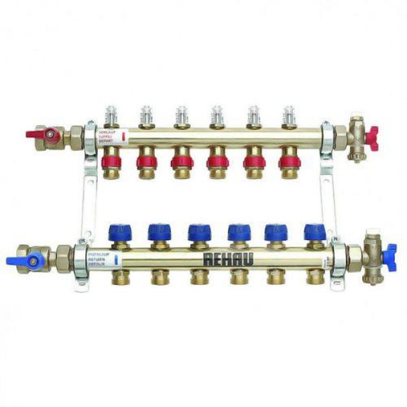 Колектор Rehau  з витратомірами для опалення і теплої підлоги на 10 контурів
