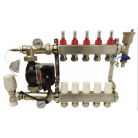 Коллектор нержавейка в сборе на 5 контуров "Krakow" с насосом