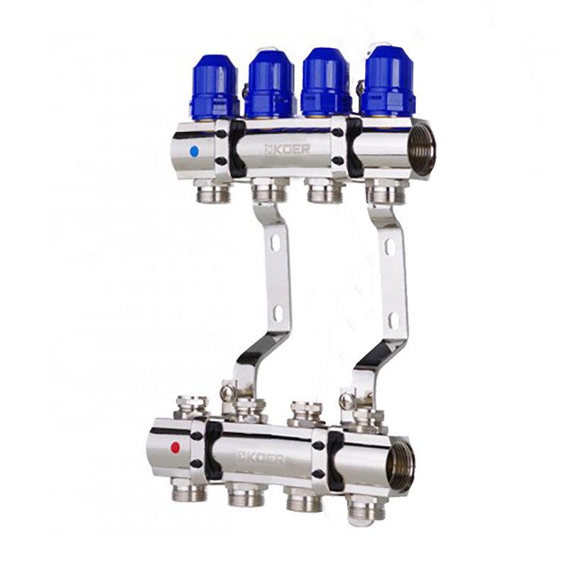 Латунний колектор "KOER" на 4 контури для радіаторного опалення