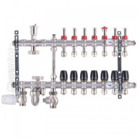 Колектор в зборі на 7 контурів з нержавійки (SUS304) з євроконусами (3/4-16мм), НИЖНЄ підключення