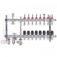 Колектор в зборі на 8 контурів з нержавійки (SUS304) з євроконусами (3/4-16мм), НИЖНЄ підключення