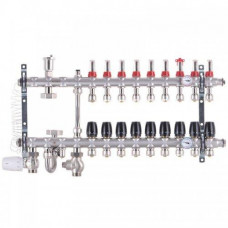 Колектор в зборі на 9 контурів з нержавійки (SUS304) з євроконусами (3/4-16мм), НИЖНЄ підключення