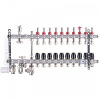 Колектор в зборі на 10 контурів з нержавійки (SUS304) з євроконусами (3/4-16мм), НИЖНЄ підключення