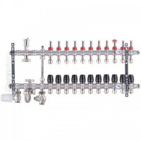 Колектор в зборі на 11 контурів з нержавійки (SUS304) з євроконусами (3/4-16мм), НИЖНЄ підключення