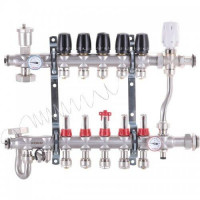 Колектор для теплої підлоги в складі на 5 контурів із триходовим клапаном і бойпасом, неіржавка сталь