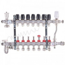 Колектор для теплої підлоги в складі на 7 контурів із триходовим клапаном і бойпасом, неіржавка сталь
