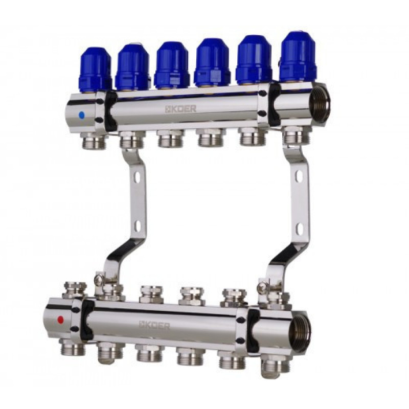 Латунний колектор "KOER на 6 контурів для радіаторного опалення