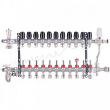 Колектор для теплої підлоги в складі на 11 контурів із триходовим клапаном і бойпасом, неіржавка сталь