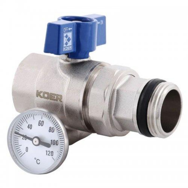 Кран з американкою прямий Диск з термометром, "антипротечка", (1032) "Koer"