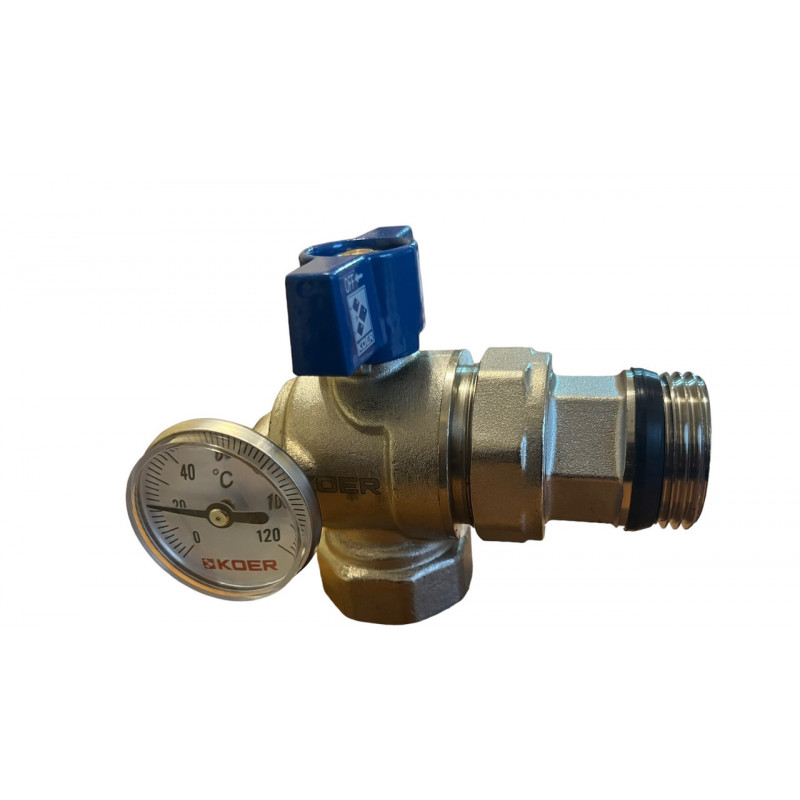 Кран кутовий з американкою 1", з термометром, "Koer" Чехія