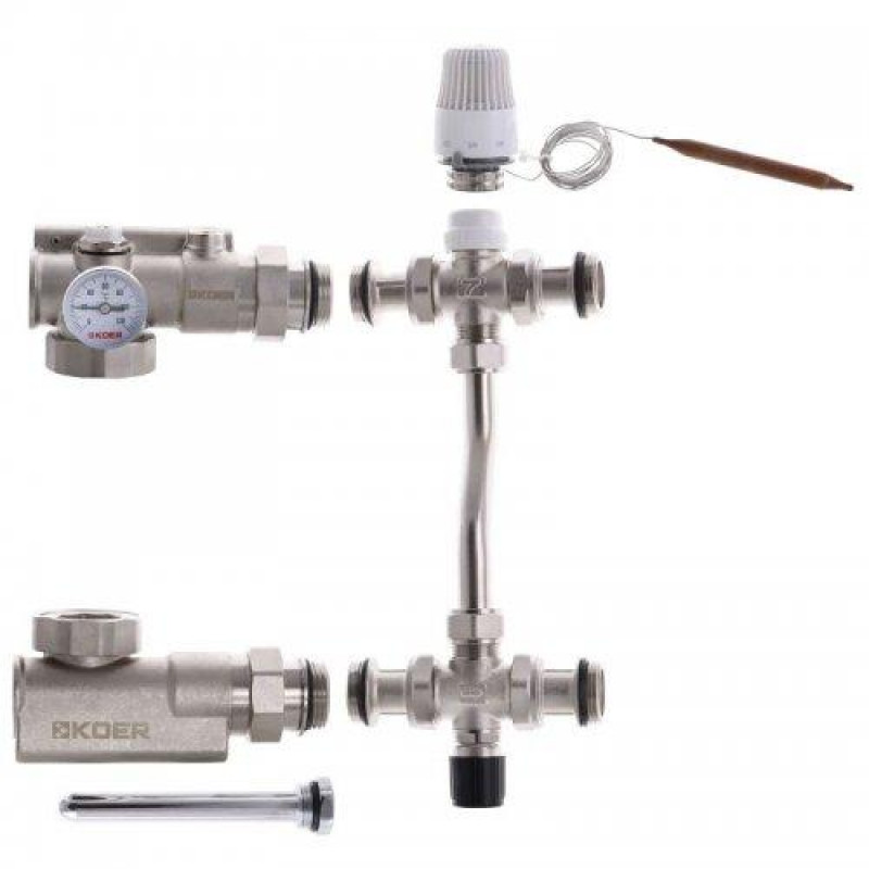 Змішувальний вузол KOER KR.1022S - 1" для колекторів з БОКОВИМ ПІДКЛЮЧЕННЯМ (без насоса)