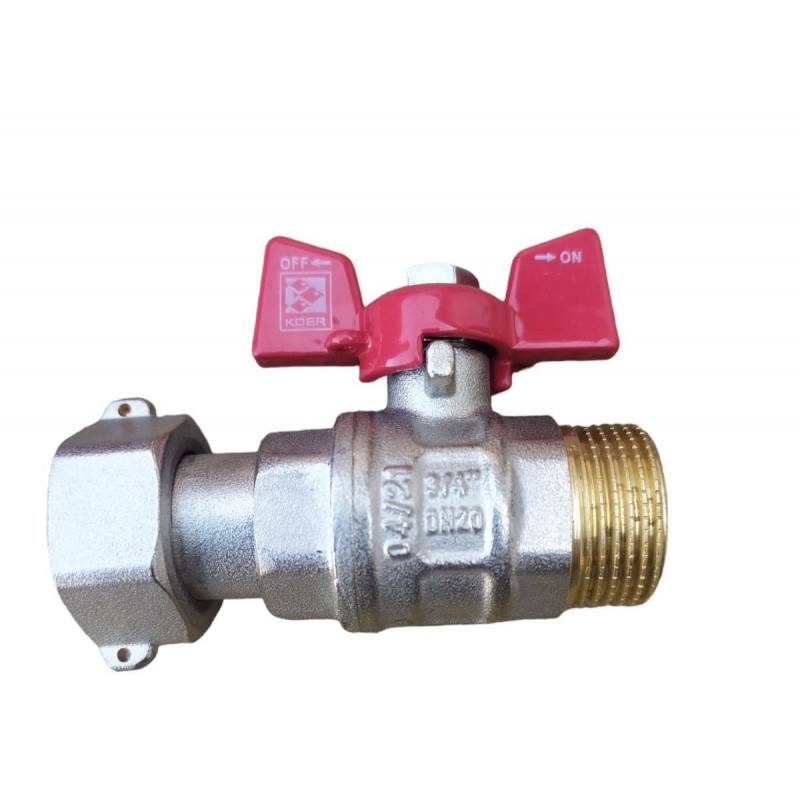 Кран 3/4" Гайка-Штуцер Метелик з накидною гайкою, прямий "Koer" Чехія