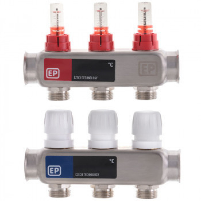 Колектор для теплої підлоги на 3 контури в зборі з насосом «Europroduct» НЕРЖАВІЙКА