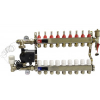 Колектор для теплої підлоги в зборі на 9 контурів з насосом, «Europroduct» НЕРЖАВІЙКА