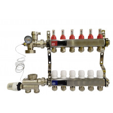 Колектор для теплої підлоги на 6 контурів у зборі, нижнє підключення, «Europroduct» НЕРЖАВІЙКА