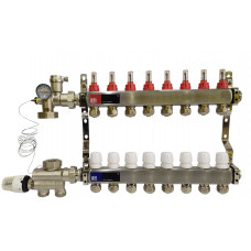 Колектор для теплої підлоги на 8 контурів у зборі, нижнє підключення, «Europroduct» НЕРЖАВІЙКА