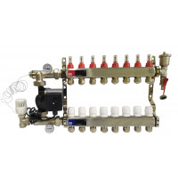 Колектор для теплої підлоги в зборі на 8 контурів з насосом, «Europroduct» НЕРЖАВІЙКА