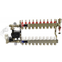 Колектор для теплої підлоги у зборі на 10 контурів із насосом, "Europroduct" НЕРЖАВІЙКА