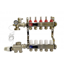 Колектор для теплої підлоги на 5 контурів у зборі, нижнє підключення, «Europroduct» НЕРЖАВІЙКА