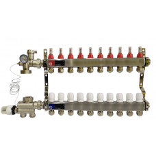 Колектор для теплої підлоги на 10 контурів у зборі, нижнє підключення, «Europroduct» НЕРЖАВІЙКА