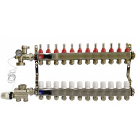 Колектор для теплої підлоги на 12 контурів у зборі, нижнє підключення, «Europroduct» НЕРЖАВІЙКА