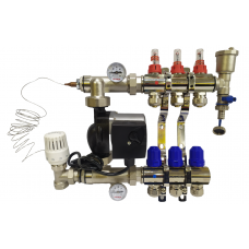 Колектор для теплої підлоги на 3 контури в зборі з насосом (комплект) "KOER" латунний,