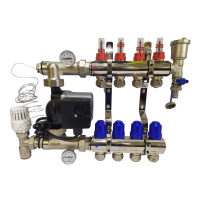 Колектор для теплої підлоги на 4 контури в зборі з насосом (комплект) "KOER" латунний