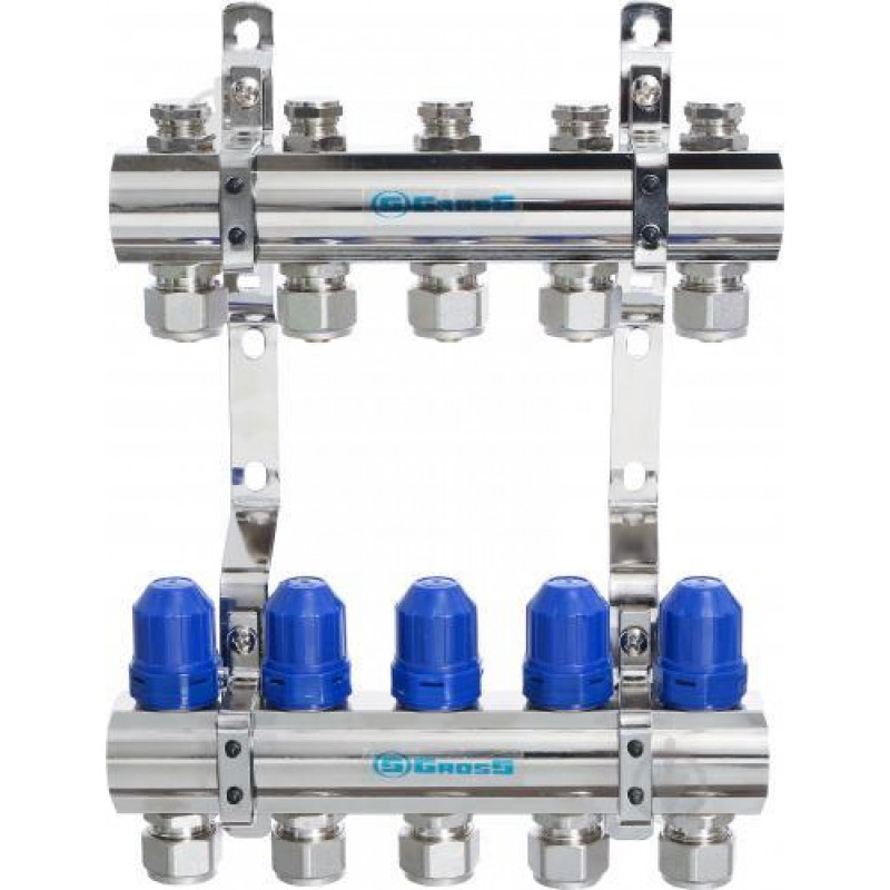 Колектор  латунний "GROSS" на 5 контурів для опалення