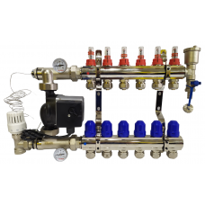 Колектор для теплої підлоги на 6 контурів у зборі з насосом (комплект) "KOER" латунний