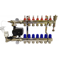 Колектор для теплої підлоги на 7 контурів у зборі з насосом (комплект) "KOER" латунний